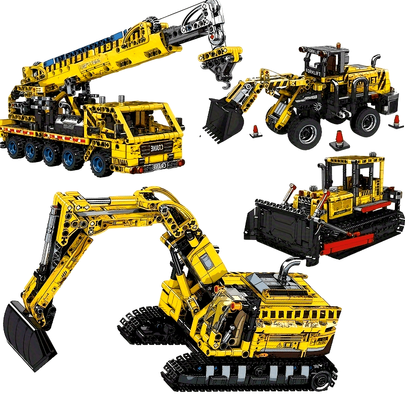 Set di blocchi per la costruzione di veicoli da costruzione UKBOO - Escavatore, bulldozer e gru per bambini e adulti - Colori misti