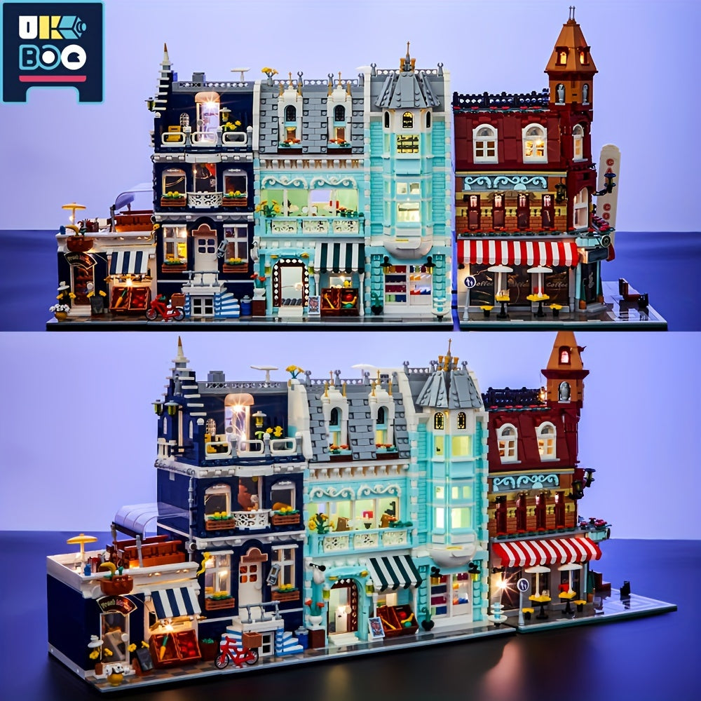 Set di mattoncini per modelli architettonici UKBOO per adulti, kit di mini mattoncini con vista sulla strada europea, giocattolo da collezione per la costruzione di case a schiera, regalo educativo fai da te per adolescenti dai 14 anni in su