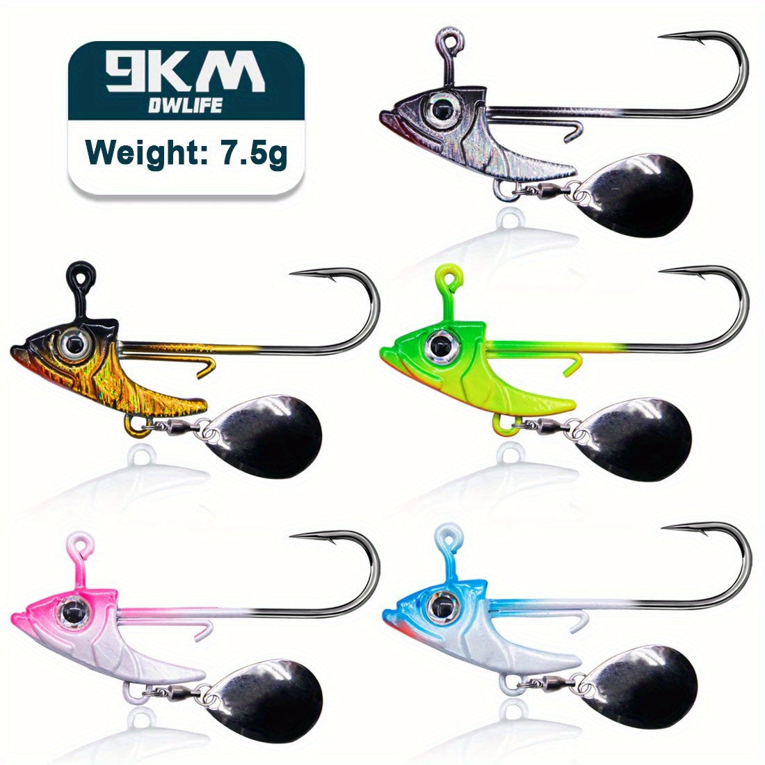 9KM 5Pack 7.5g~15g Swimbaits Jig Head Amo da pesca in plastica morbida Alta resistenza e resistenza alla corrosione Terminale per acqua dolce e salata