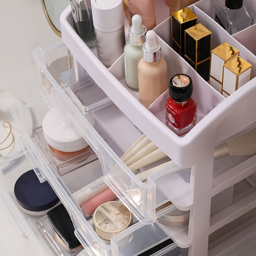 Grande organizer da scrivania bianco per cosmetici con cassetti trasparenti, per toletta, gioielli e cancelleria.