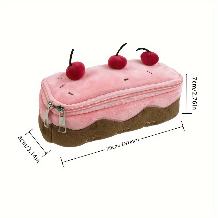 Astuccio portapenne a forma di torta con ciliegie, grazioso astuccio portapenne in peluche con cerniera, grande capacità, organizer portatile per cancelleria