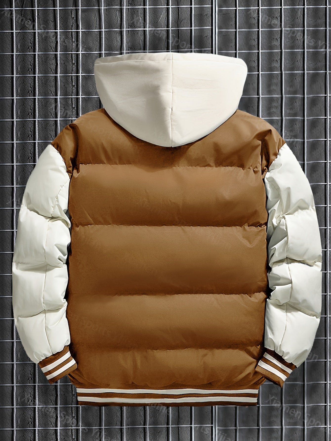 Giacca pesante con cappuccio da uomo e da donna - Cappotto da baseball a blocchi di colore rosso e bianco con chiusura frontale con cerniera, tessuto non elasticizzato - Capispalla invernale per coppie, abbigliamento casual da strada