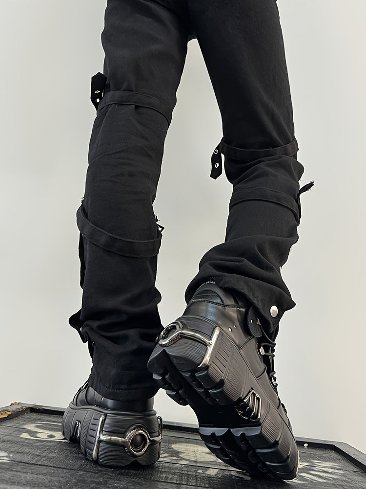 Women's Metallic Decor Platform Sneakers, Punk Rock Lace Up Outdoor Shoes, Comfortable Heel Height Shoes, Gothic Ankle Boots Round Toe Thick Sole Booties plus size