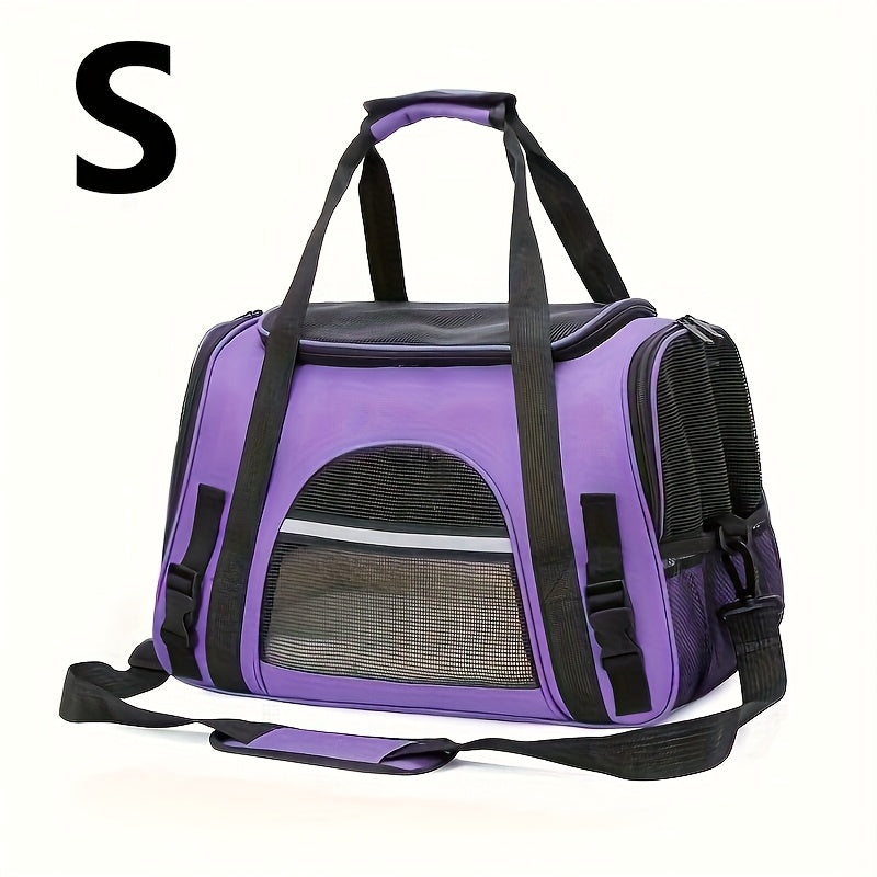Trasportino portatile per gatti con materassino in peluche - Borsa da viaggio traspirante di grande capacità per le gite con animali domestici, chiusura con cerniera, rete ventilata e fodera morbida, cinghie di sicurezza per auto e uso esterno