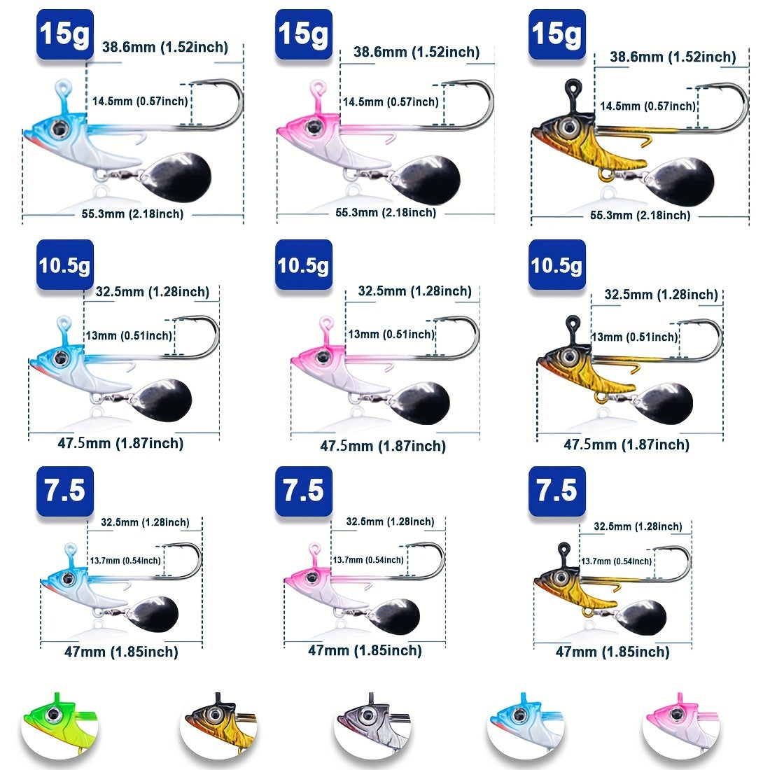 9KM 5Pack 7.5g~15g Swimbaits Jig Head Amo da pesca in plastica morbida Alta resistenza e resistenza alla corrosione Terminale per acqua dolce e salata