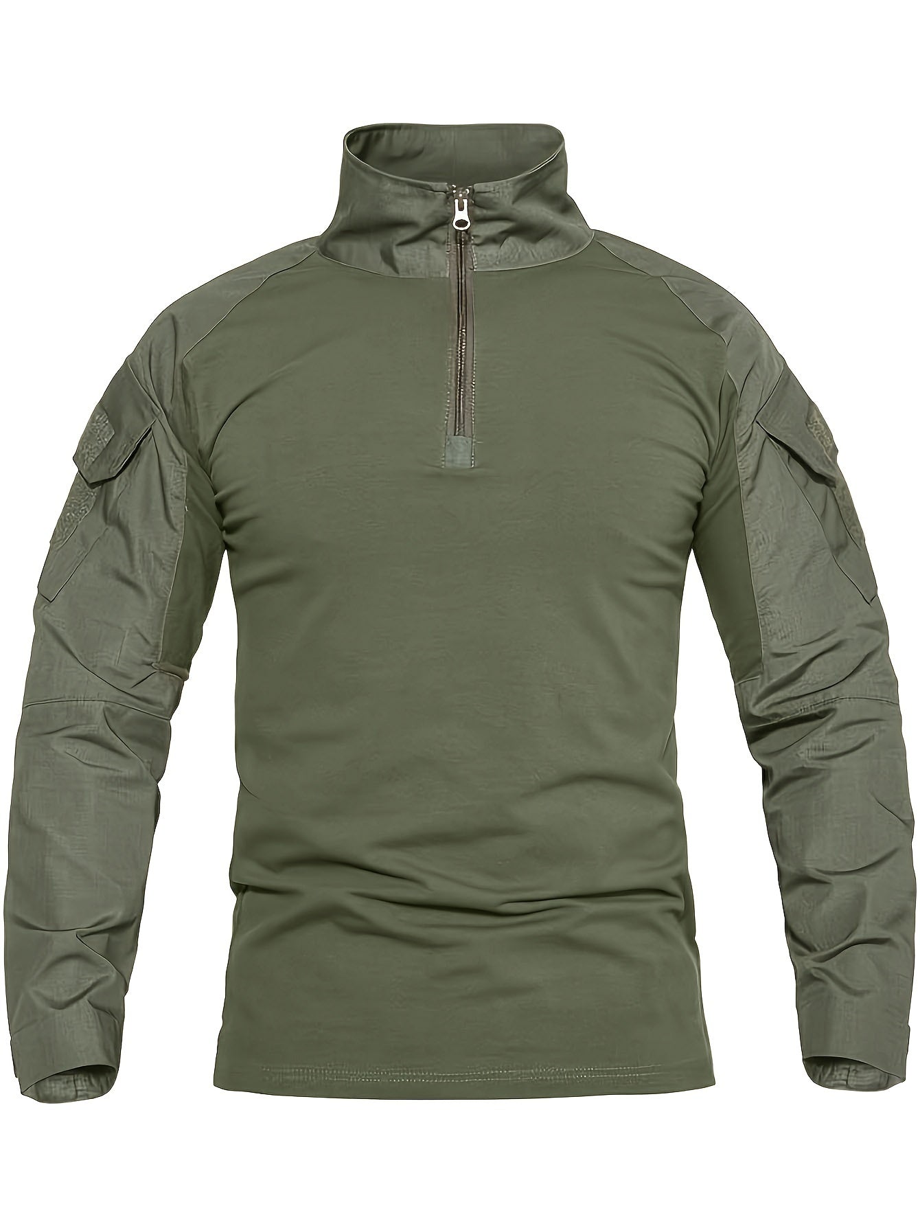 Camicia tattica da uomo a maniche lunghe verde militare - Traspirante, con cerniera, perfetta per escursionismo, arrampicata, campeggio, pesca e fitness