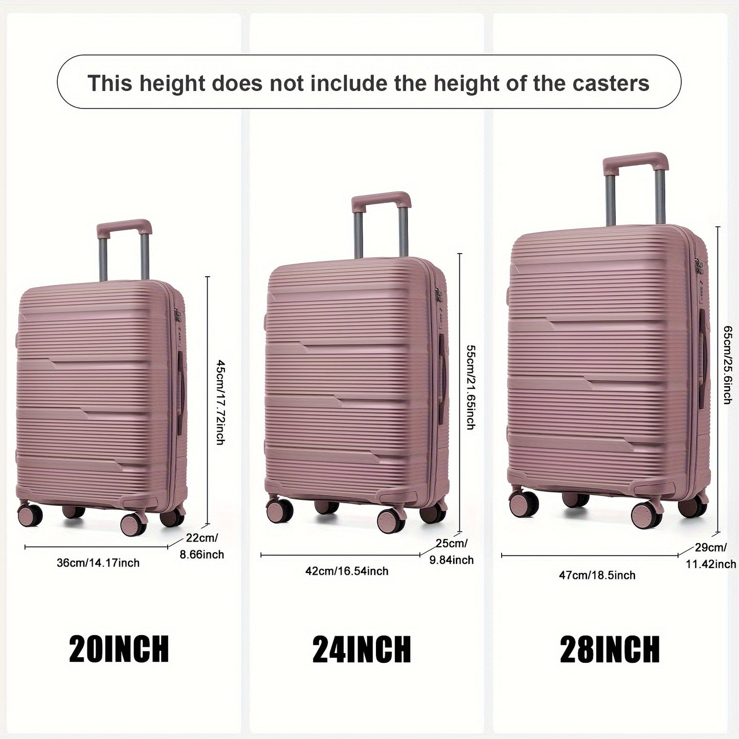Set di valigie da viaggio Coofay, 33,02-71,12 cm, con ruote silenziose, materiale PP, valigie da cabina e da stiva resistenti, beauty case e beauty case, versatile attrezzatura da viaggio