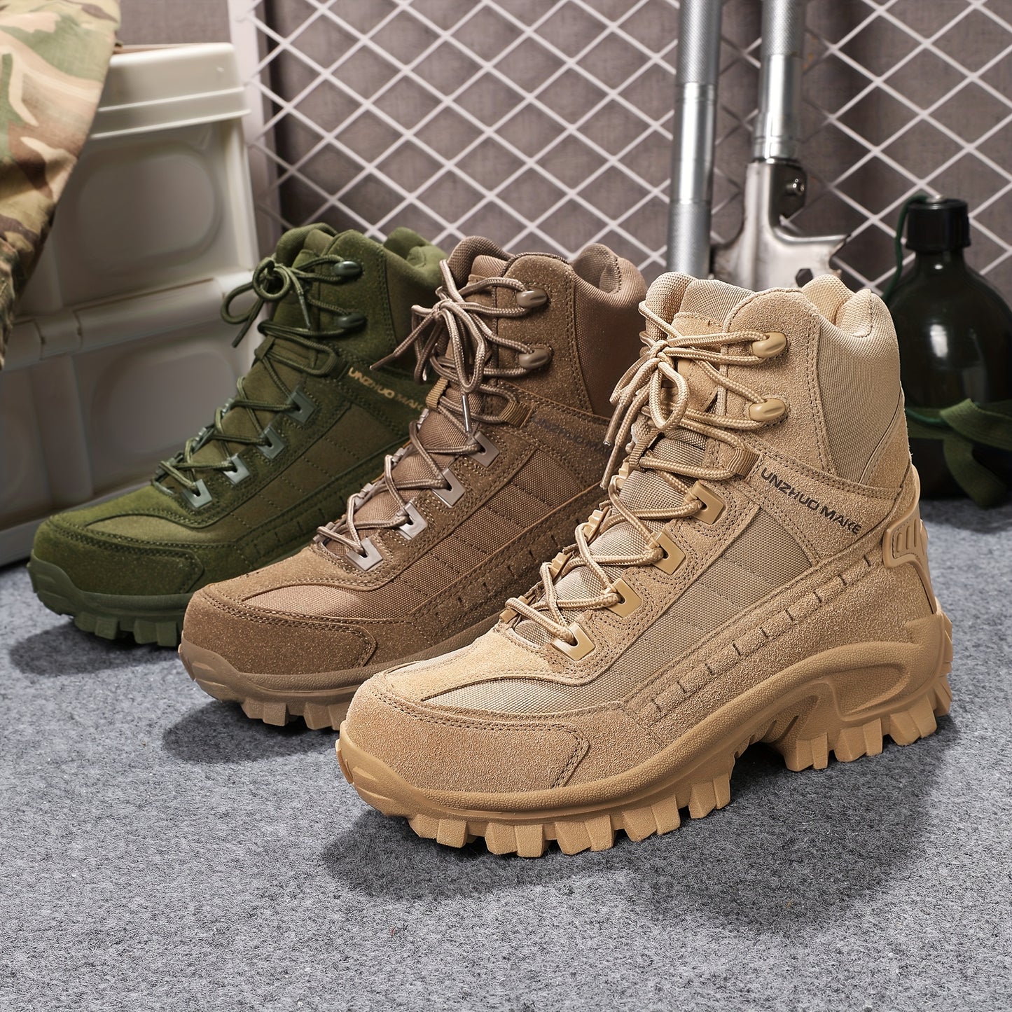 Scarpe da trekking da uomo in stile militare, alte e robuste, con cerniera laterale, comode e resistenti scarpe da ginnastica casual antiscivolo per attività all'aperto da uomo