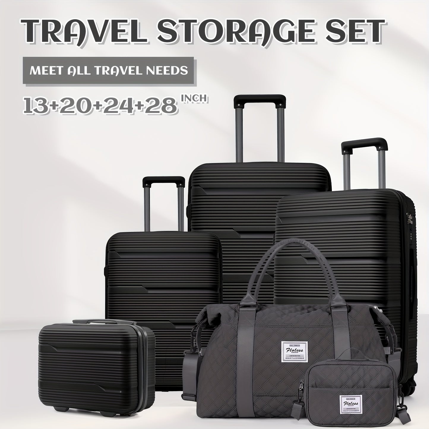 Set di valigie da viaggio Coofay, 33,02-71,12 cm, con ruote silenziose, materiale PP, valigie da cabina e da stiva resistenti, beauty case e beauty case, versatile attrezzatura da viaggio