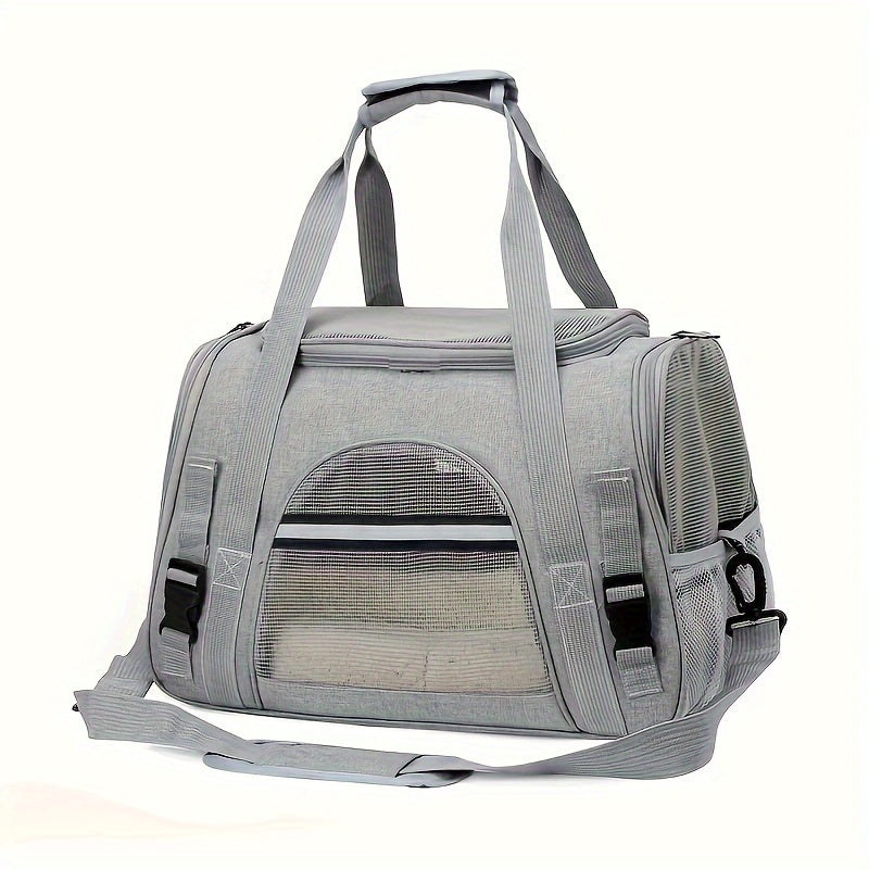 Trasportino portatile per gatti con materassino in peluche - Borsa da viaggio traspirante di grande capacità per le gite con animali domestici, chiusura con cerniera, rete ventilata e fodera morbida, cinghie di sicurezza per auto e uso esterno