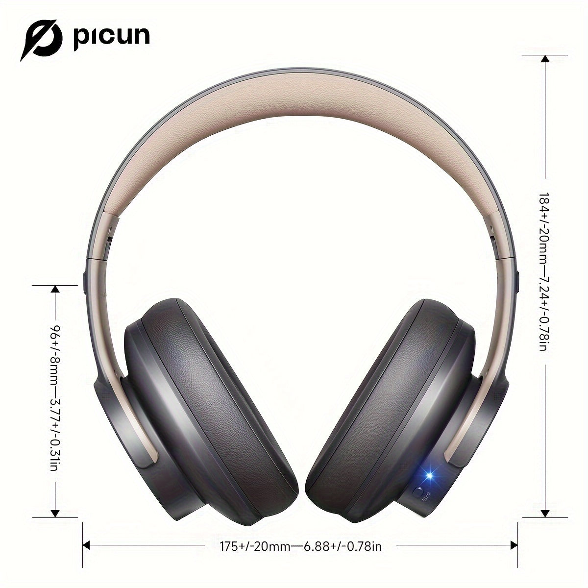 Cuffie wireless Picun B8, 120 ore di autonomia, 3EQ e modalità gioco, chiamate in vivavoce, cuffie pieghevoli sovraurali per viaggi, casa, ufficio, cellulare, PC