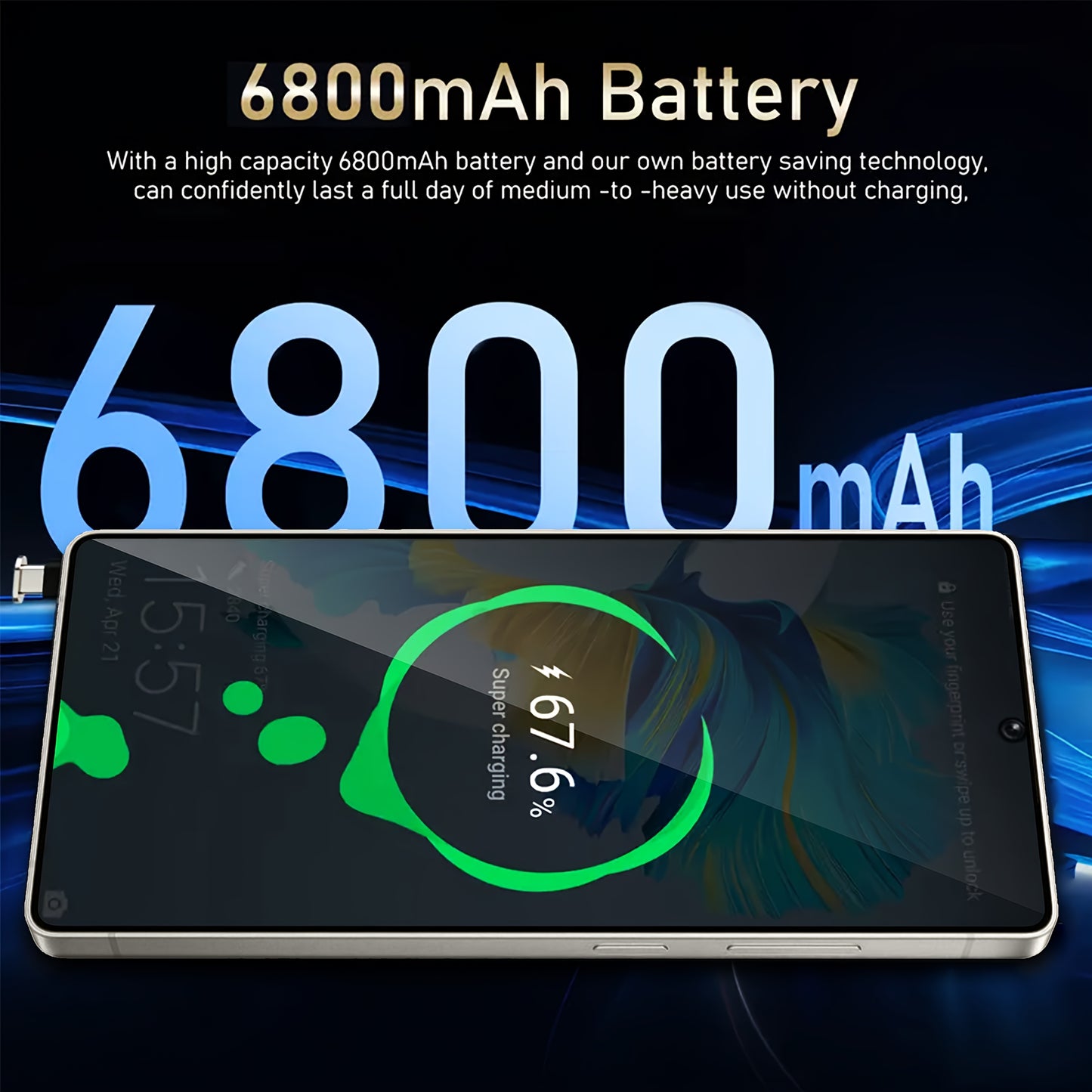 Ultimo telefono sbloccato da 17,27 cm con grande schermo 5G - 12 GB + 512 GB, doppia fotocamera da 48 MP + 108 MP, batteria da 6800 mAh, ricarica rapida, Android 13, cuffie, cavo di ricarica di tipo C, custodia, schermo