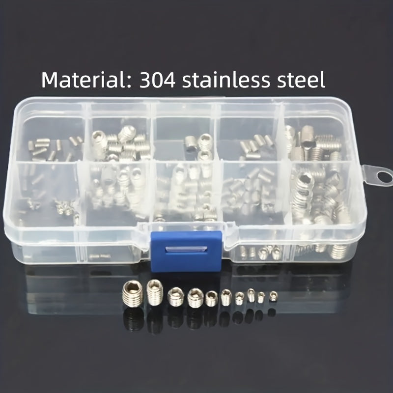 100-200pcs St 304 Stainless Steel Allen Head Socket Hex Set Grub Screw Cup Point Assortment