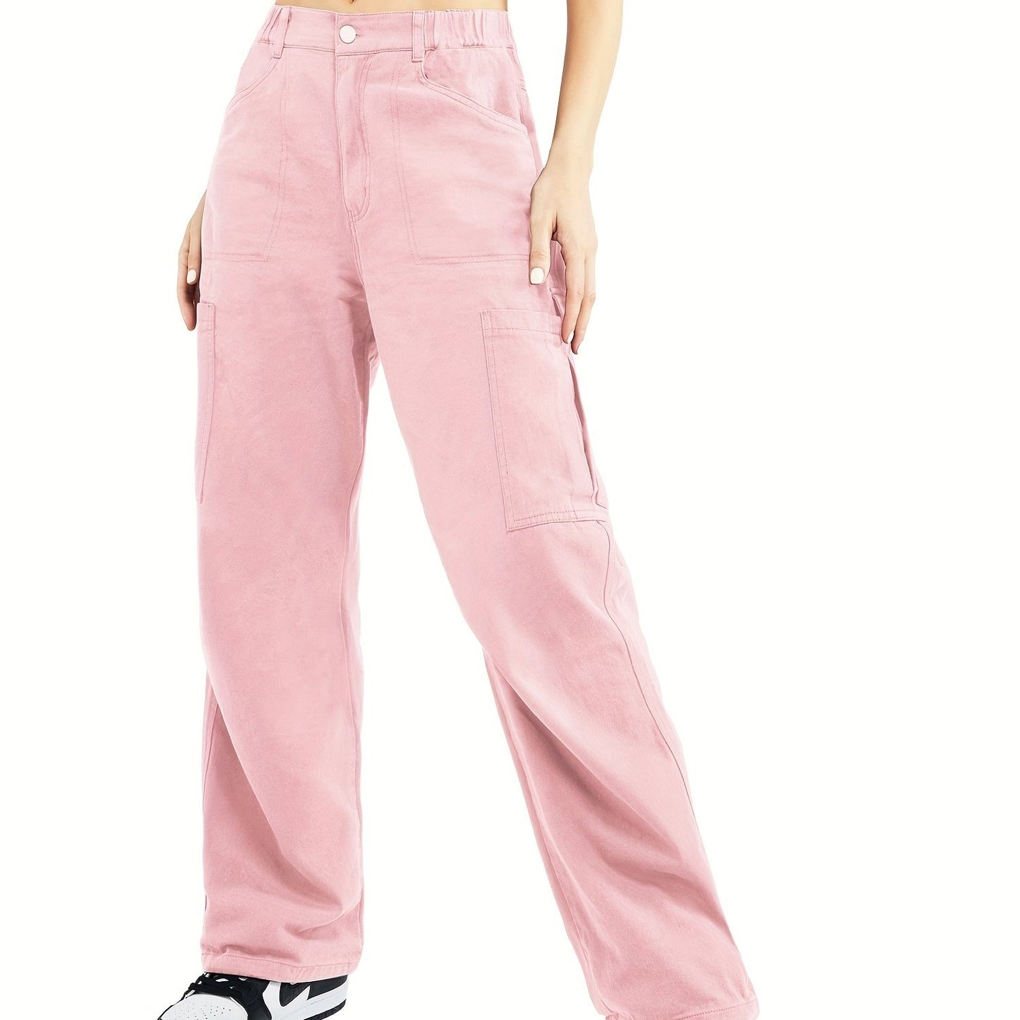 Flap Pockets Slant Pockets Cargo Pants, Y2K Button High Waist Baggy Pants For Spring & Summer, Women's Clothing