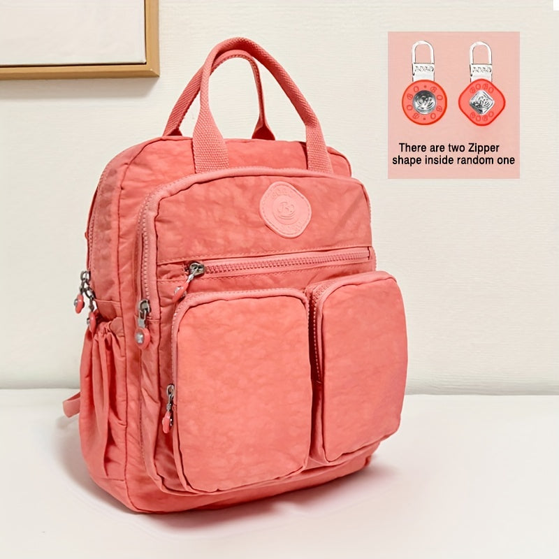 Zaino alla moda da donna, in nylon, con manico morbido, tinta unita, multitasche, con cerniera da viaggio, borse scolastiche femminili, zaino per laptop