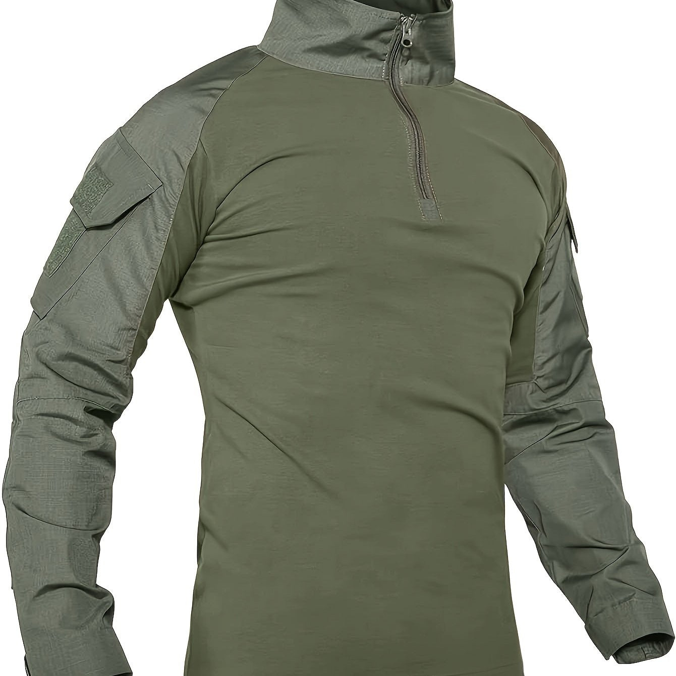 Camicia tattica da uomo a maniche lunghe verde militare - Traspirante, con cerniera, perfetta per escursionismo, arrampicata, campeggio, pesca e fitness