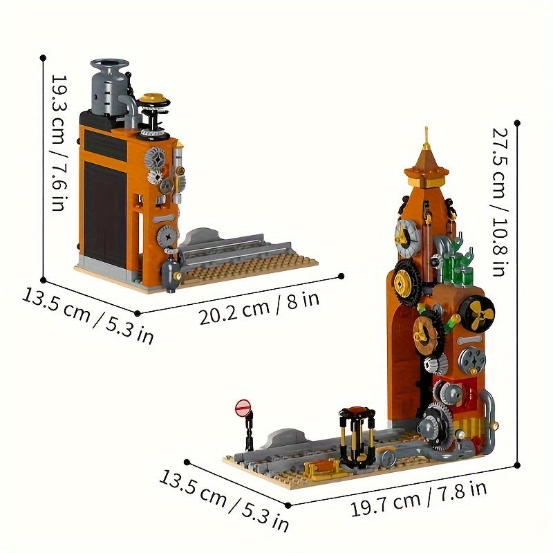Set di mattoncini da costruzione con illuminazione a LED a forma di treno steampunk - Adatto a bambini dai 14 anni in su - Materiale ABS - Marchio RiceBlock
