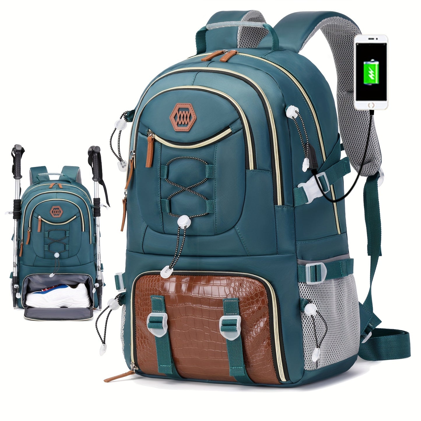 Zaino da viaggio di grande capacità da 40 litri con porta, scomparto per laptop da 17,3 e vano portascarpe - Zaino da trekking resistente con power bank, custodia imbottita per laptop, spallacci imbottiti regolabili