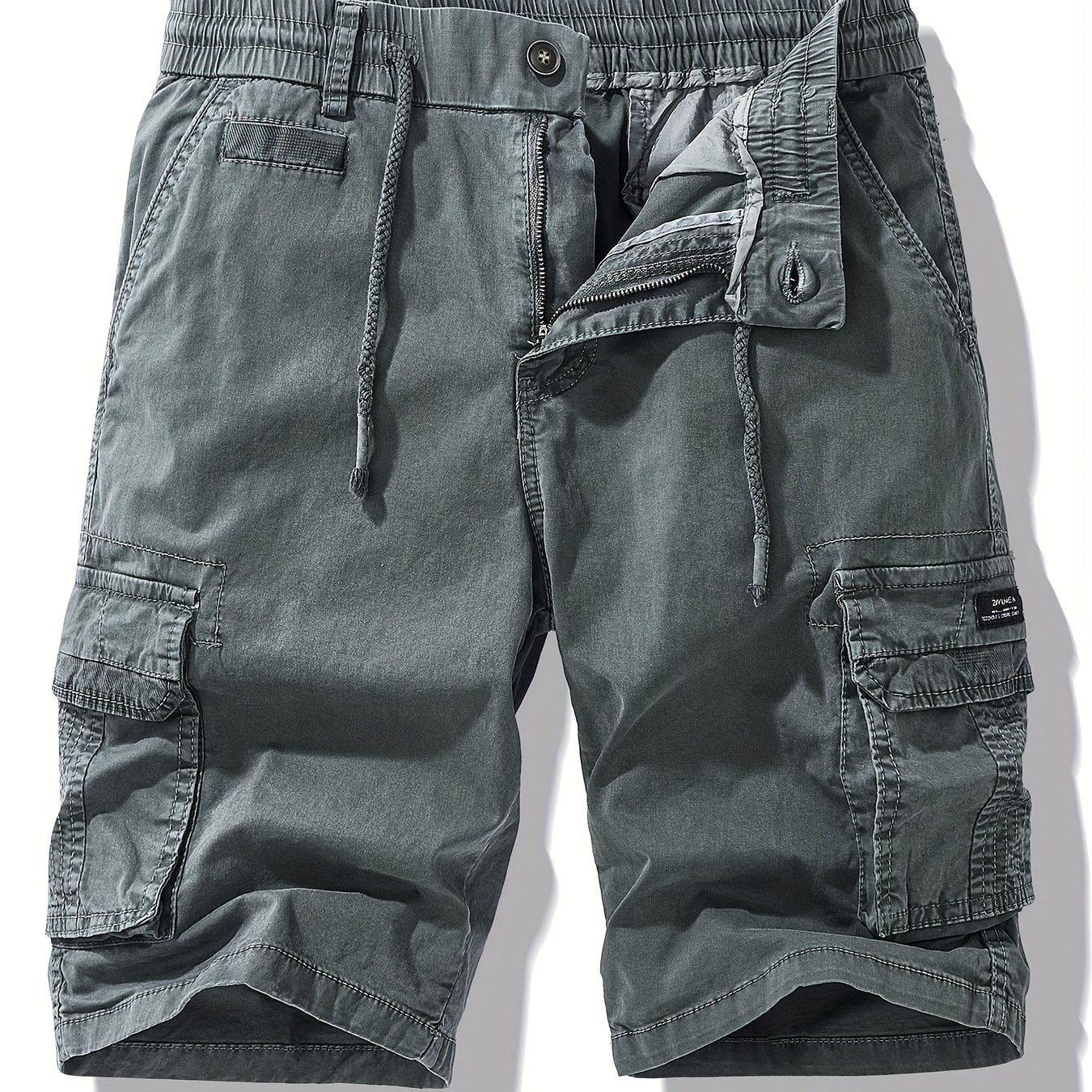 Men'S Heavy-Duty Work Shorts - Olive Green Cargo Pants with Multiple Utility Pockets, Non- Fabric for Construction, Outdoor, Everyday Casual - Adjustable Drawstring Waist - Model 9385, Outdoor Apparel, Functional Design, Dura