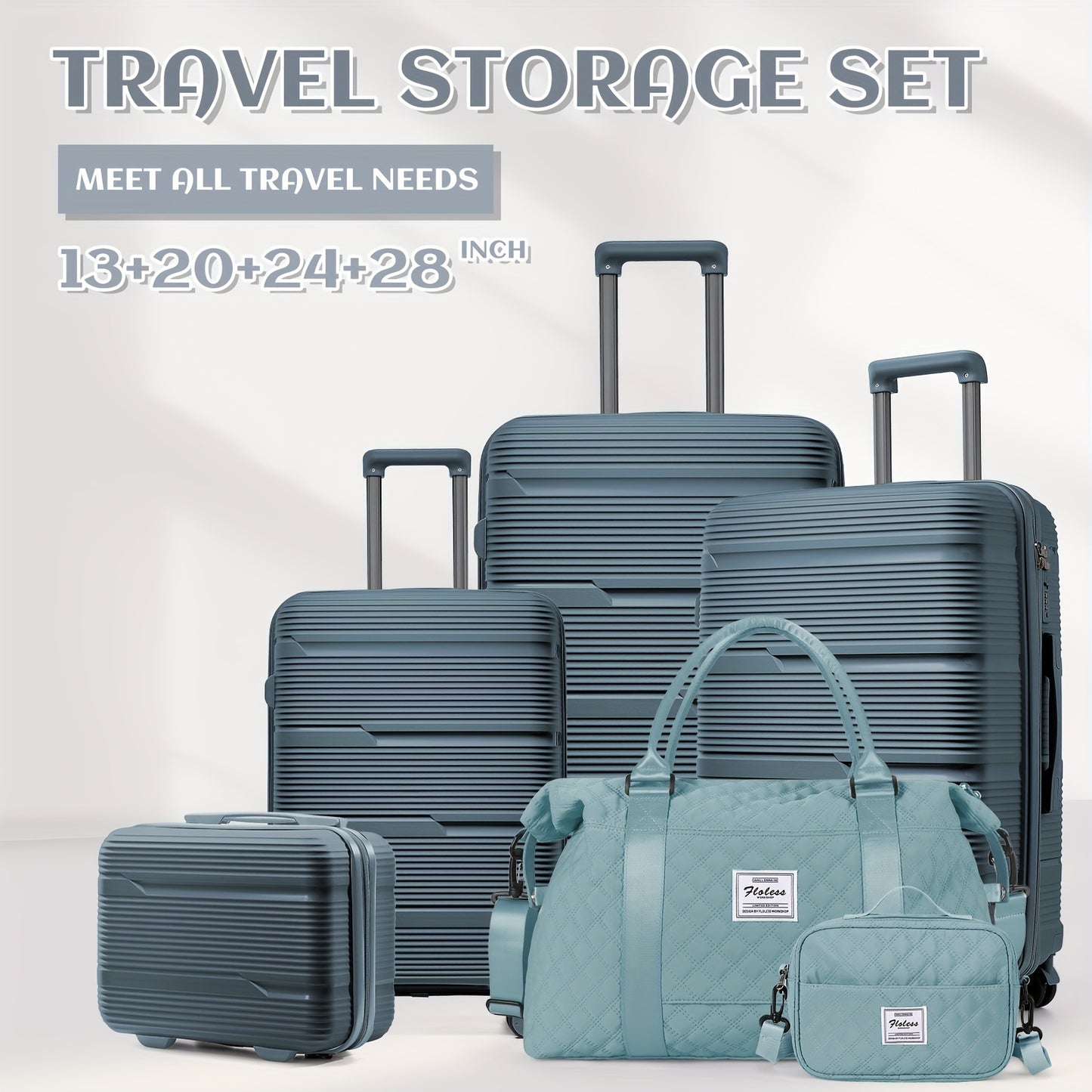 Set di valigie da viaggio Coofay, 33,02-71,12 cm, con ruote silenziose, materiale PP, valigie da cabina e da stiva resistenti, beauty case e beauty case, versatile attrezzatura da viaggio