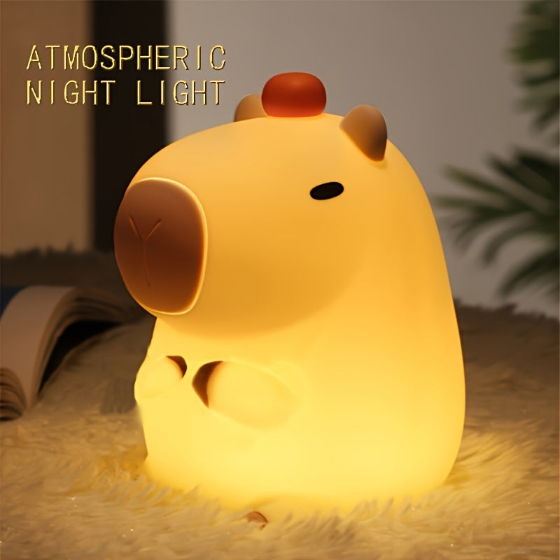 Adorabile luce notturna a forma di capibara: ricarica USB, luce LED, 36 V o inferiore, senza parti elettroniche, paralume in silicone