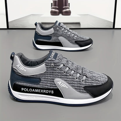 Men's Trendy Woven Knit Breathable Sneakers, Comfy Non Slip Lace Up Casual Shoes for Men's Outdoor Activities