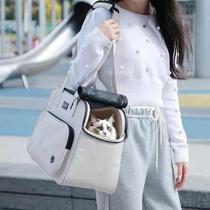 1pc Lightweight Minimalist White Cat & Dog Shoulder Bag - Large Capacity Breathable Pet Carrier with Multiple Compartments, Adjustable Strap, Secure Zipper Closure & Side Pockets, Perfect for Outdoor Travel, Shopping, and Dai