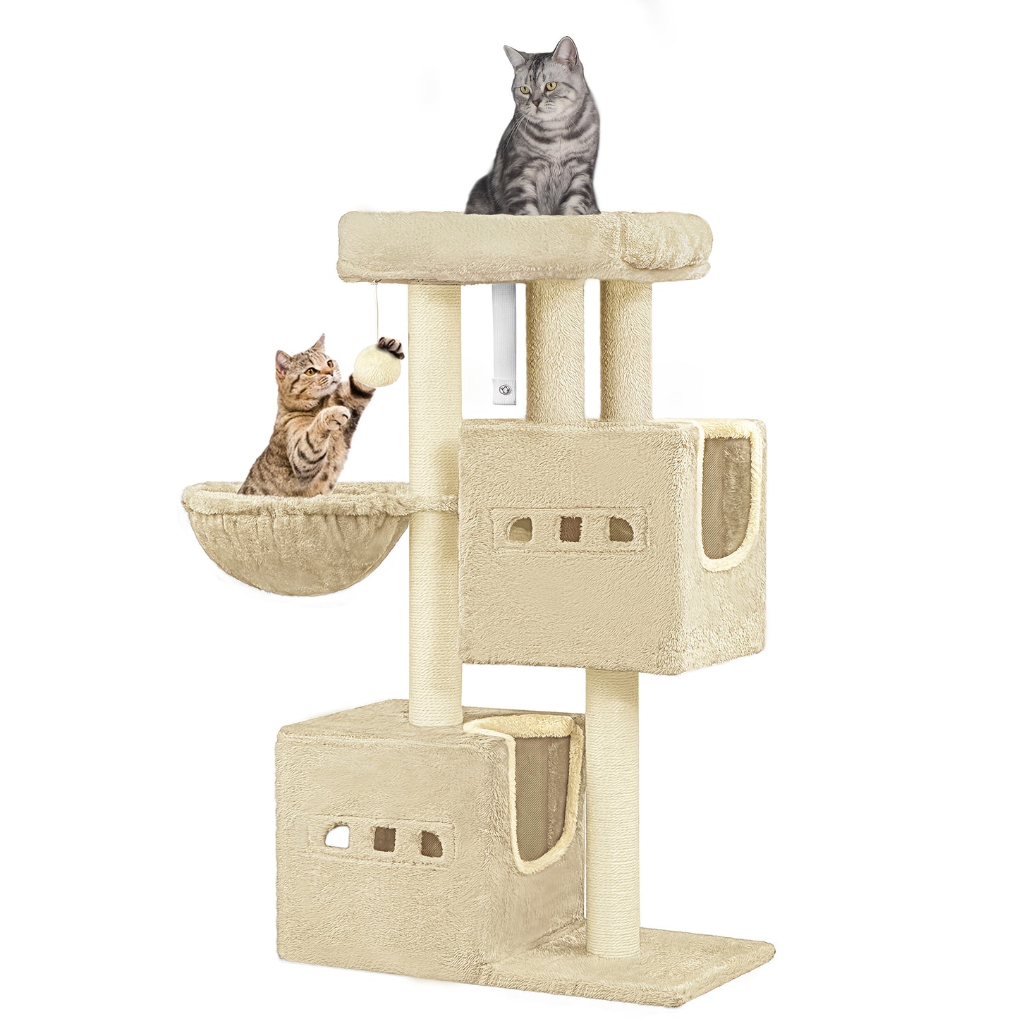 98cm Scratching Post, Cat Tree, Small Scratching Post, Multi-storey Scratching Post with Perch, Cat House Furniture with 2 Caves, Sisal Cat Scratching Post, Hammock, Cave, Dark Grey/light Grey, Cat Climbing Tree, Feline Enric