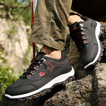 Men's Durable Low Top Lace Up Sneakers For Outdoor Walking Jogging Hiking, Mountain Climbing Comfy