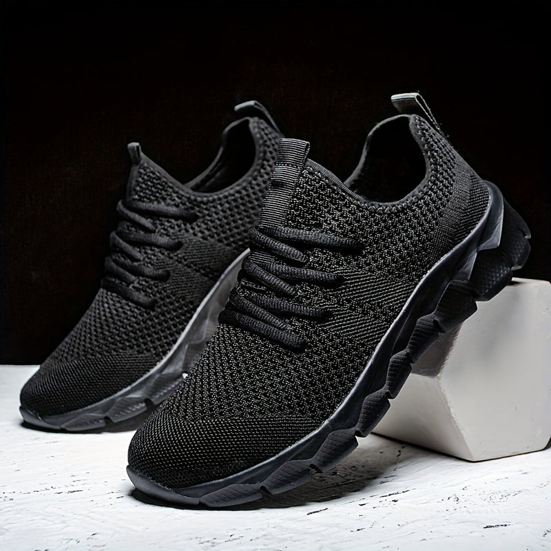 Men's Lightweight Breathable Running Shoe, Lace-Up Casual Sneakers for Gym, Jogging & Daily Wear (All-Season, Solid Color)