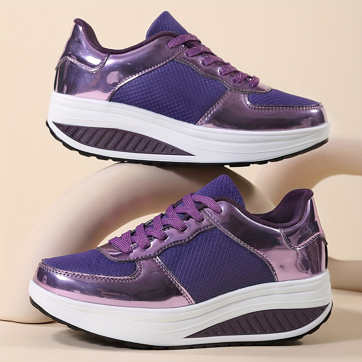 Sneakers da donna con plateau in rete traspirante, scarpe casual con lacci e suola bassa, comode