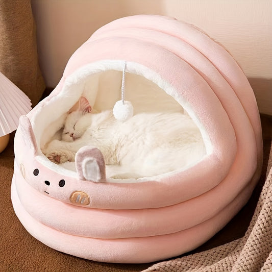[Comfort accogliente] Cuccia per gatti rosa in peluche per gatti da interno - Stile contemporaneo, non assemblabile, con cuccia imbottita morbida rimovibile e lavabile, con graziose orecchie da coniglio e una simpatica palla sospesa, cuccia per gattini