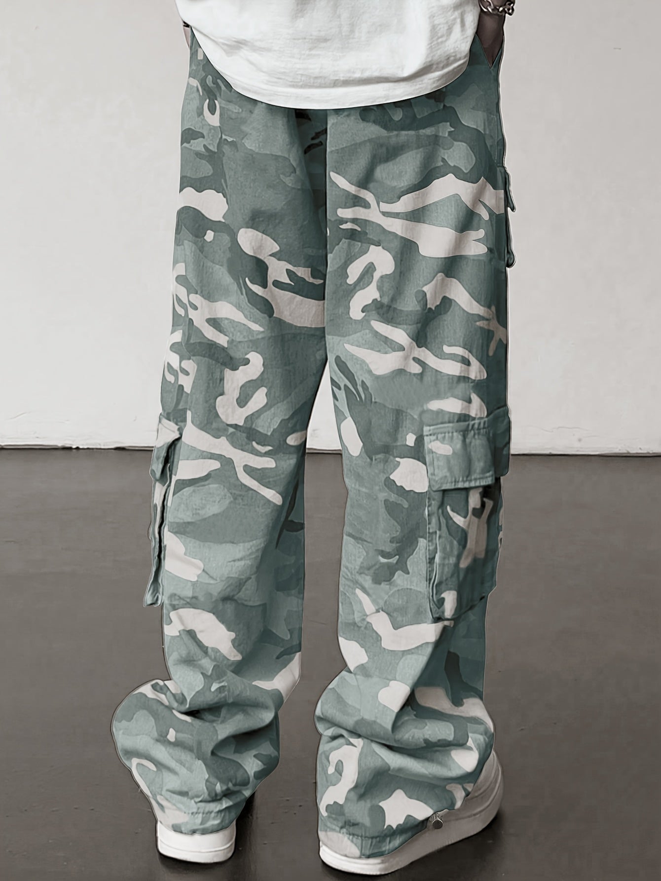 Pantaloni cargo mimetici da uomo con tasche con patta - Vestibilità ampia ed elegante per escursionismo, campeggio e streetwear, poliestere resistente