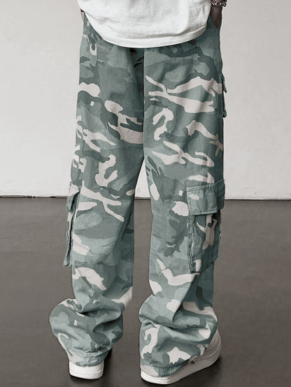 Pantaloni cargo mimetici da uomo con tasche con patta - Vestibilità ampia ed elegante per escursionismo, campeggio e streetwear, poliestere resistente