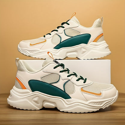 [Scarpe da ginnastica traspiranti] Scarpe da ginnastica in mesh traspirante e spessa | Scarpe da ginnastica casual da uomo bianche e verde acqua con suola in EVA, design con lacci per tutte le stagioni