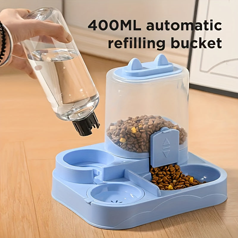 Automatic Gravity-Fed Pet Feeder System with 4 Size Options, Dual Wet/Dry Separation Design to Prevent Spills - No Batteries or Power Required. Suitable for Multiple Pets and Easy-to-Clean Durable Food & Water Dispenser; Idea