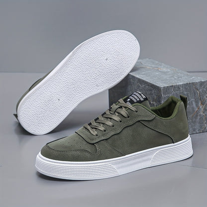 [Comfort quotidiano] Sneakers casual da uomo con lacci - Scarpe da skate basse verde oliva con suola bianca, fodera in tessuto traspirante e suola esterna in PVC resistente per un comfort che dura tutto il giorno