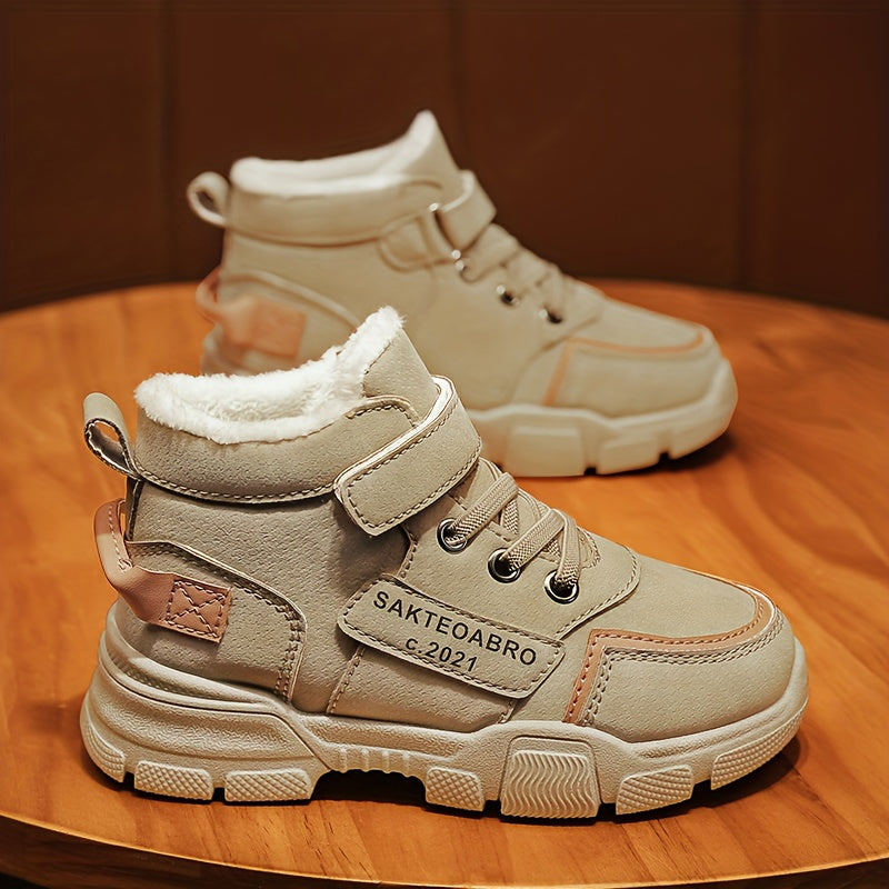 Stivali da neve per ragazzi, stivali invernali casual con stampa di lettere e applicazioni magiche, termici e antiscivolo