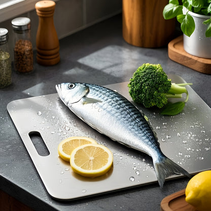 Set da 3 taglieri in acciaio al titanio di alta qualità - Acciaio inossidabile per uso alimentare a doppia faccia, superficie liscia, ideale per l'uso in cucina e in sala da pranzo, resistente e facile da pulire