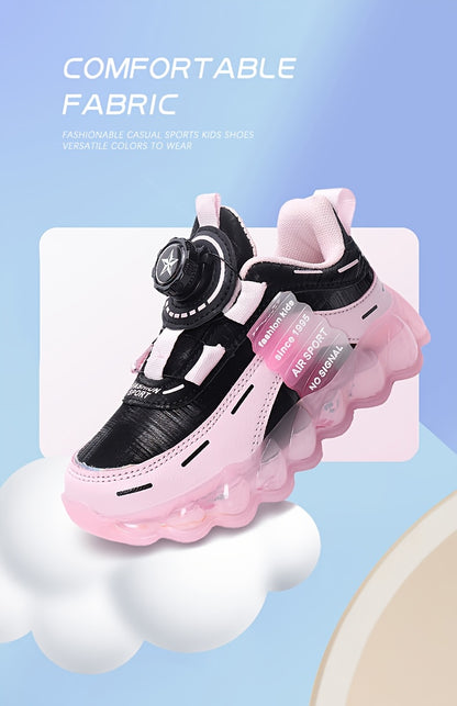 Kids' Preppy Sports Sneakers with Rotating Buckle, Lightweight EVA Sole, Non-Slip PU Upper, Comfortable Fabric Lining, Alphabet Pattern, All-Season Casual Footwear for Outdoor Activities, Training, Hiking - Ideal for Valentin