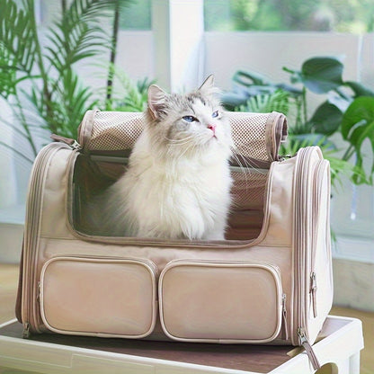 Cat Carrier, 4 Mesh Windows Small Dog Carrier, 4 Storage Pockets Cat Travel Bag, Under 44 lb Airline Approved Pet Carrier, Rollable Cover for Nervous Cats, Pink