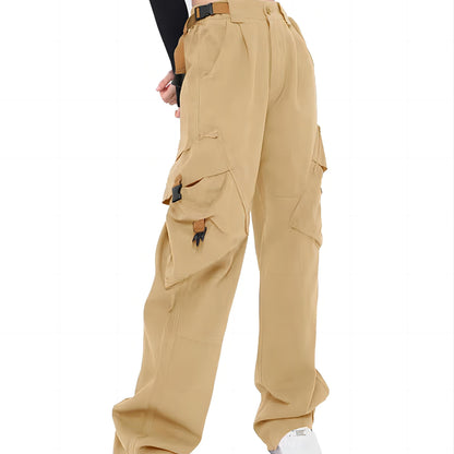 Women Cargo Pants Baggy Y2K High Elastic Waist Women's Pants with Pockets Comfy Fashion Straight Wide Leg Womens Trousers Women's Clothing