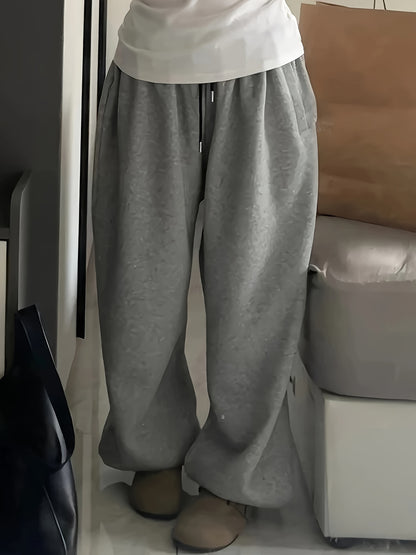 Pantaloni jogger con coulisse in tinta unita, pantaloni sportivi larghi e casual, abbigliamento da donna