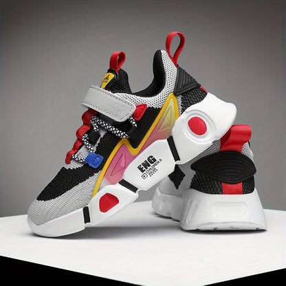 Sneakers traspiranti in maglia per bambine - Sneakers basse a righe alla moda con chiusura a strappo, leggere e comode per tutte le stagioni, design rosa e nero con tomaia in mesh e suola in EVA, adatte ai piedi dei più piccoli.