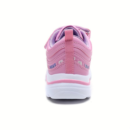 Girl's Solid Sneakers With Hook & Loop Fastener, Comfy Non Slip Casual Soft Sole Shoes For Kids Outdoor Activities