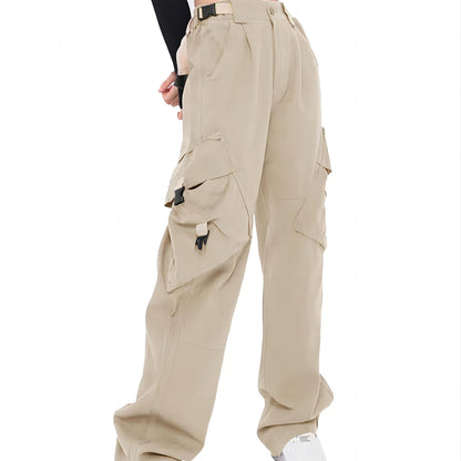 Women Cargo Pants Baggy Y2K High Elastic Waist Women's Pants with Pockets Comfy Fashion Straight Wide Leg Womens Trousers Women's Clothing