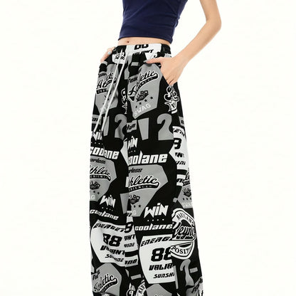 Women's Hip-Hop Inspired Colorblock Soccer Joggers - Casual Drawstring Cargo Pants for Spring/Fall, Machine Washable, for Autumn