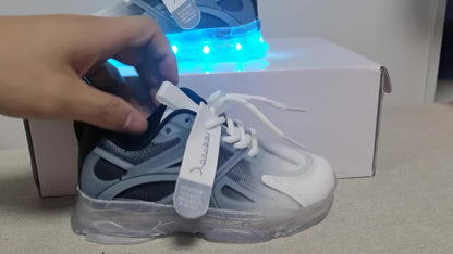 Sneakers in mesh traspirante per bambini con luci LED - Design geometrico alla moda, suola in PVC antiscivolo per ragazzi e ragazze