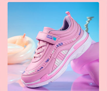 Girl's Solid Sneakers With Hook & Loop Fastener, Comfy Non Slip Casual Soft Sole Shoes For Kids Outdoor Activities