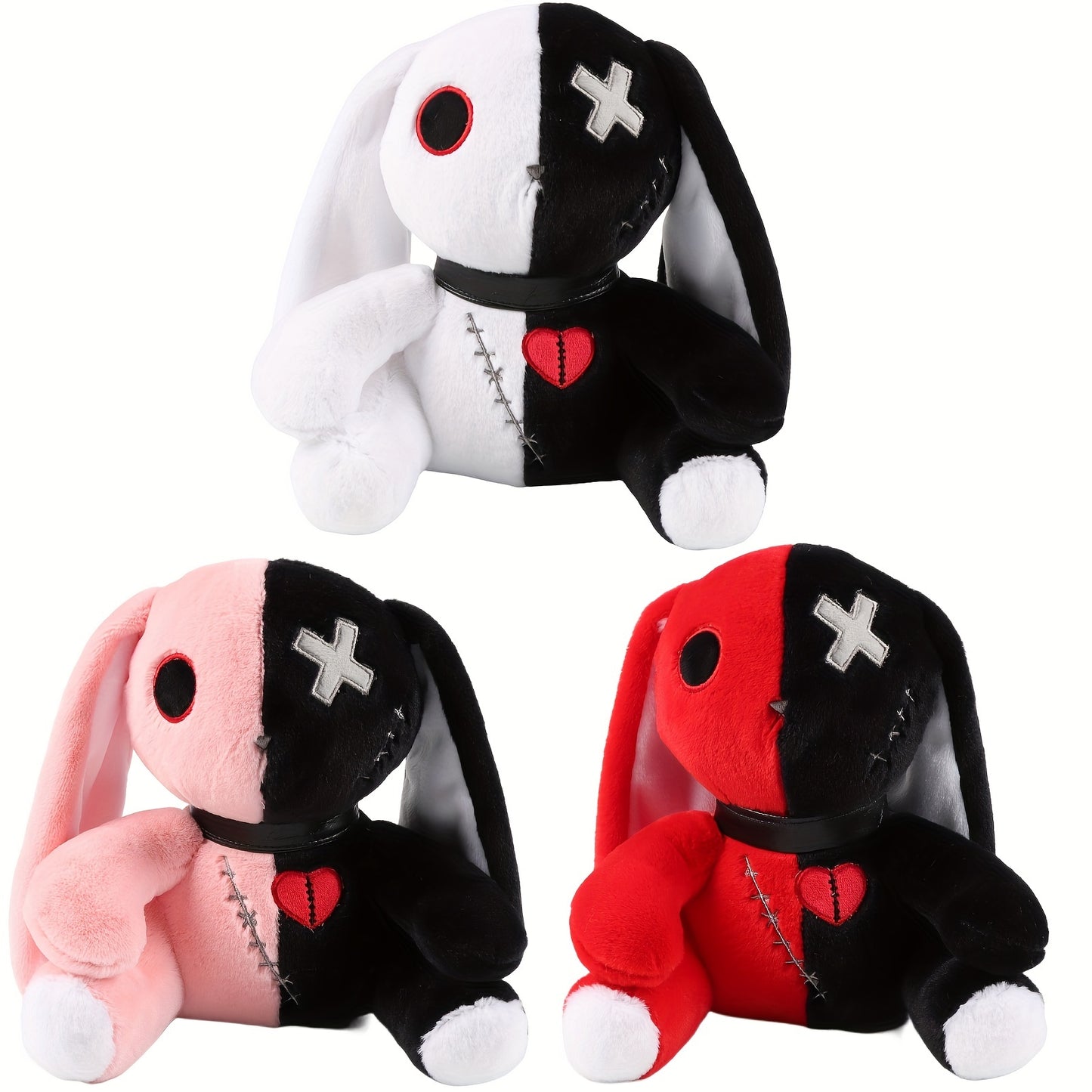 25cm/9.84in Creepy Gothic Bunny Plush, Spooky Bunny Stuffed Animal Cute Horror Dreadful Bunny Doll, Crazy Rabbit Plushie Toys For Halloween Easter Christmas Birthday Gift